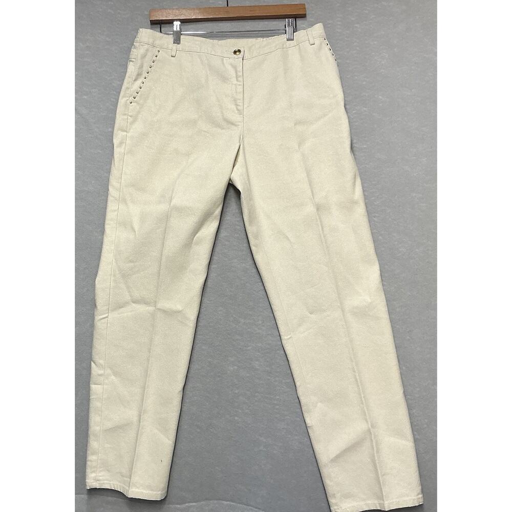 LARK LANE Size 12 Woman's Lurex Pants Winter White With Gold  Color Accents New